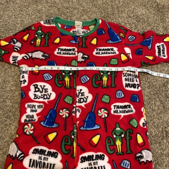 Elf Christmas Fleece Pajamas Zip Up Red Medium - Picture 6 of 7